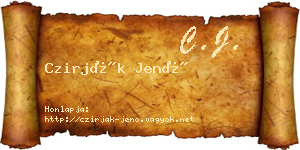 Czirják Jenő névjegykártya